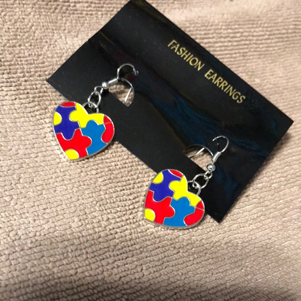 Autism awareness heart/puzzle earrings